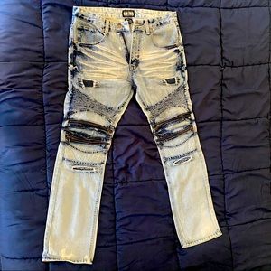 Mens GRAY EARTH moto jeans pre owned 34x32